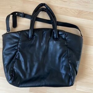 Mango black faux leather tote puffy shopper shoulder bag